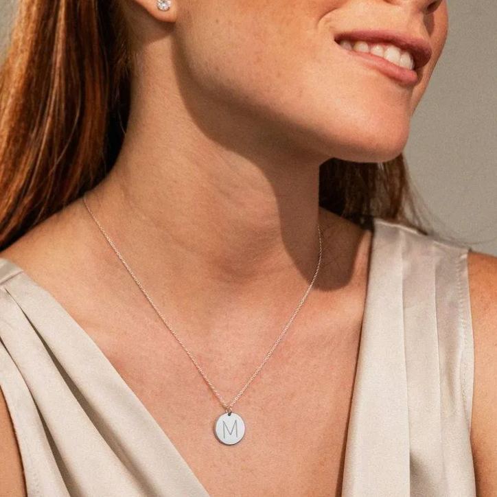 Initial Disc Necklace in Sterling Silver