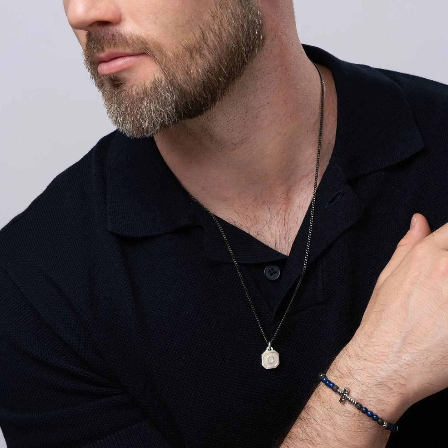 Heritage Initial Necklace for Men in Sterling Silver