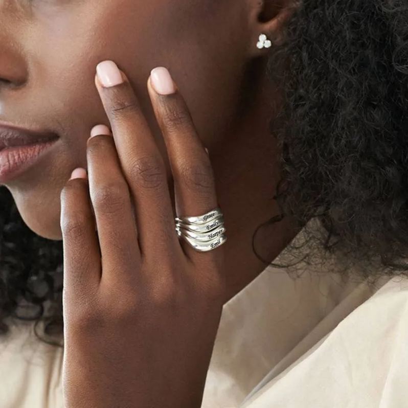 Stackable Wavy Name Ring in Sterling Silver