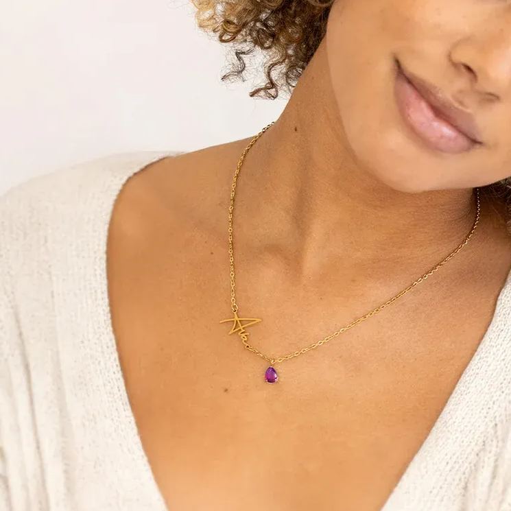 Personalised Birthstone Classic Name Pendant Necklace In 14 K Gold