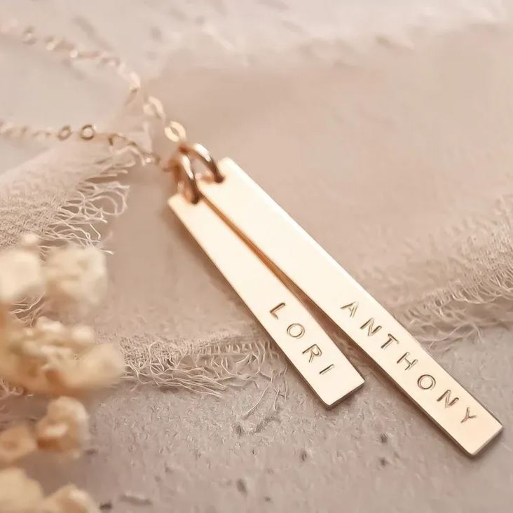 Personalized Name Bar Necklace In Gold Vermeil