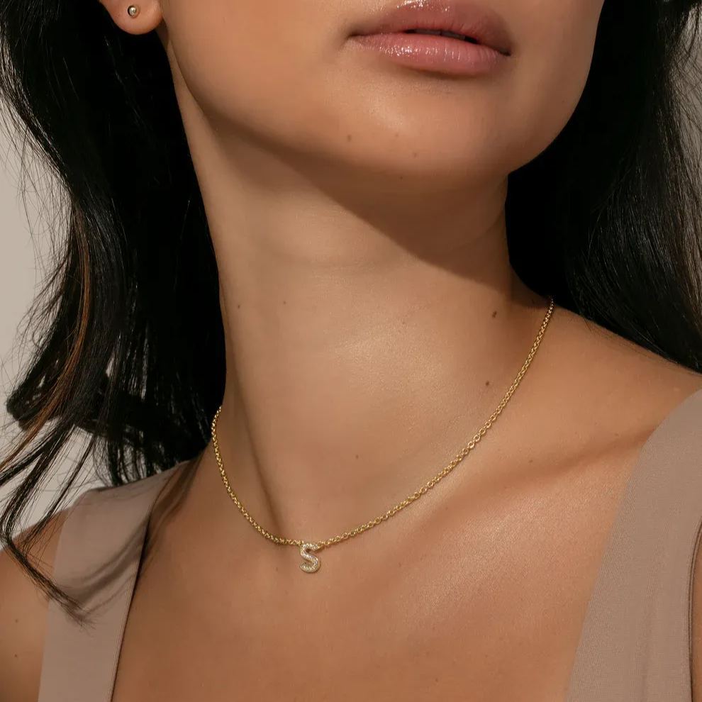 Tiny Micro Pave CZ Personalized Initial Necklace In Sterling Silver