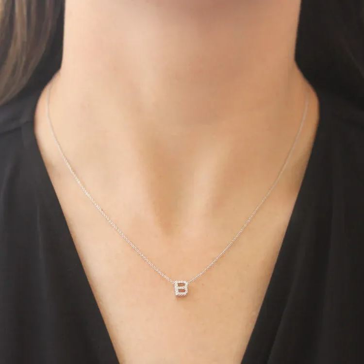 Tiny Micro Pave CZ Personalized Initial Necklace In Sterling Silver