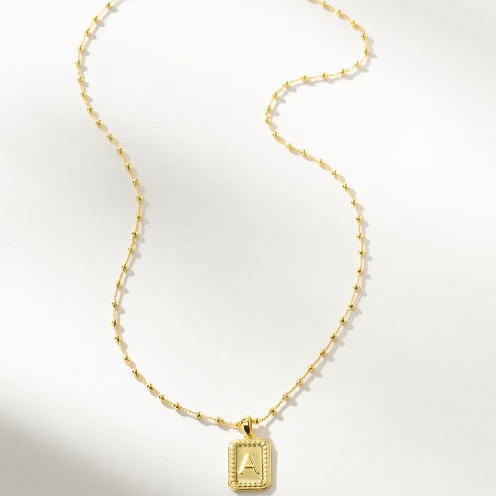 Personalized Bead Chian Initials square Necklace In Gold Vermeil