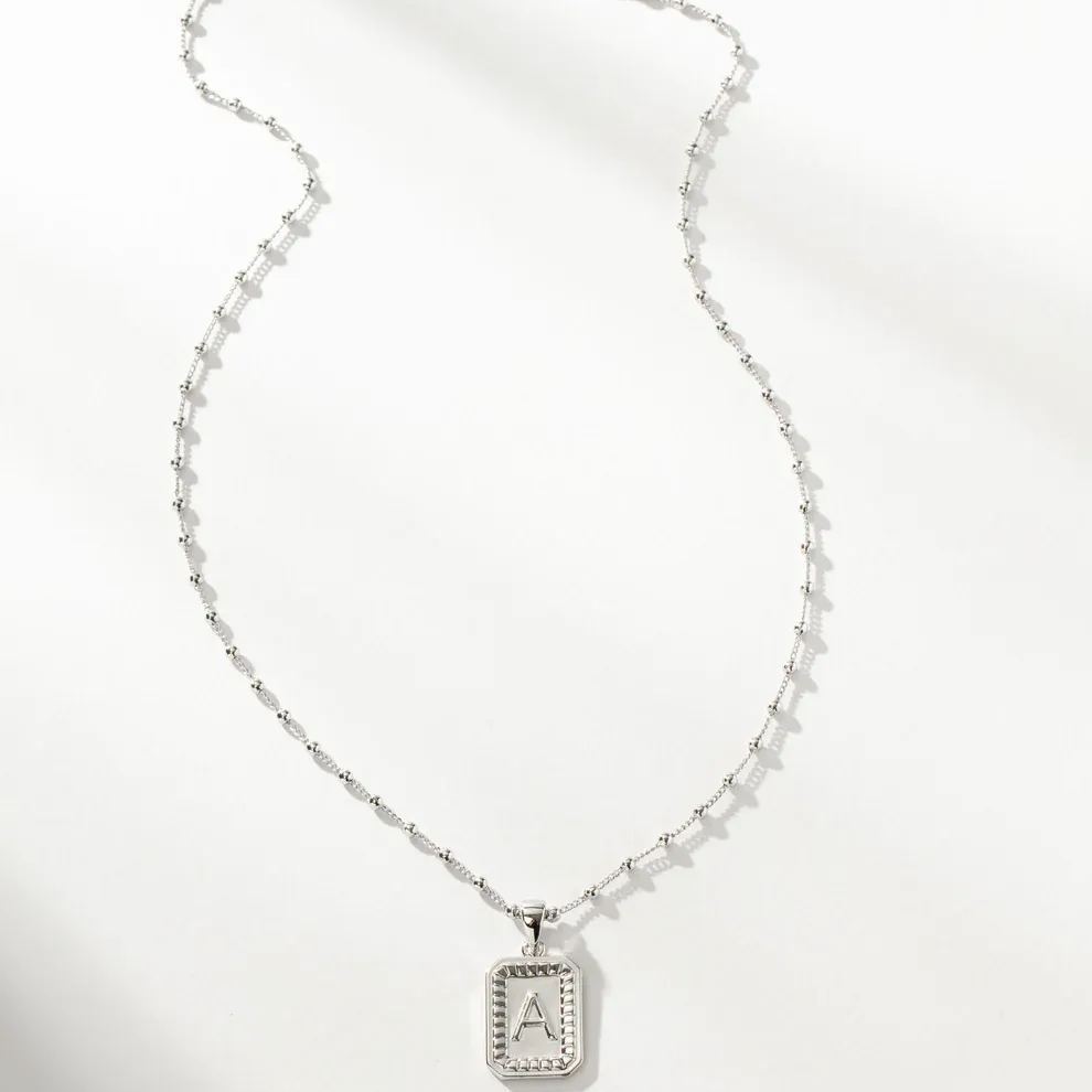 Personalized Bead Chian Initials square Necklace In Sterling Silver