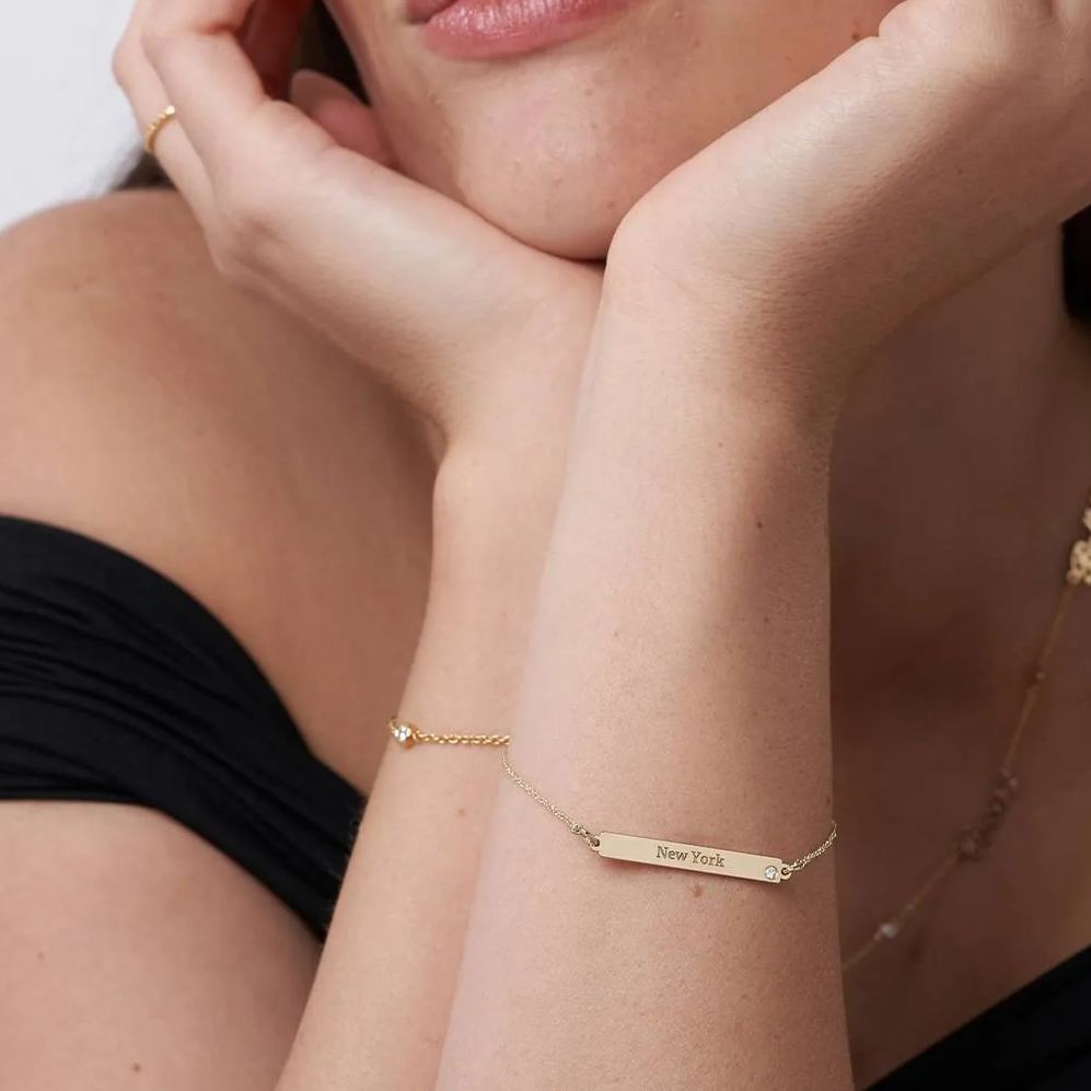ID Name Bracelet with Diamond in Gold Vermeil