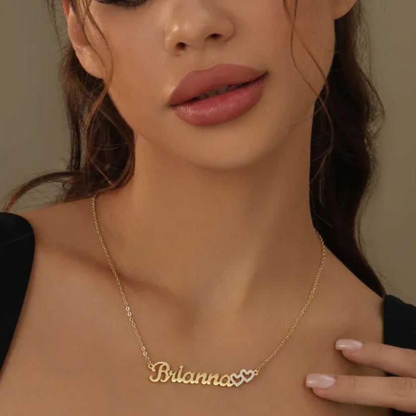 Iced Hearts Personalized Name Necklace In Gold Vermeil