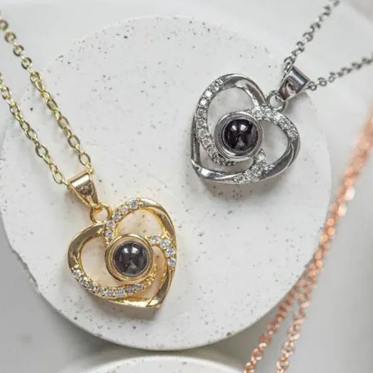 Personalized Projection Memorial Heart Necklace In Sterling Silver