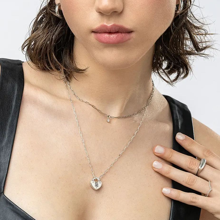 Personalized Engraved Cubic Zirconia Heart Charm Necklace In Gold Vermeil