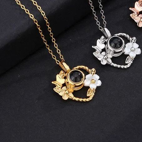 Personalized Heart Flower Photo Projection Necklace In Gold Vermeil