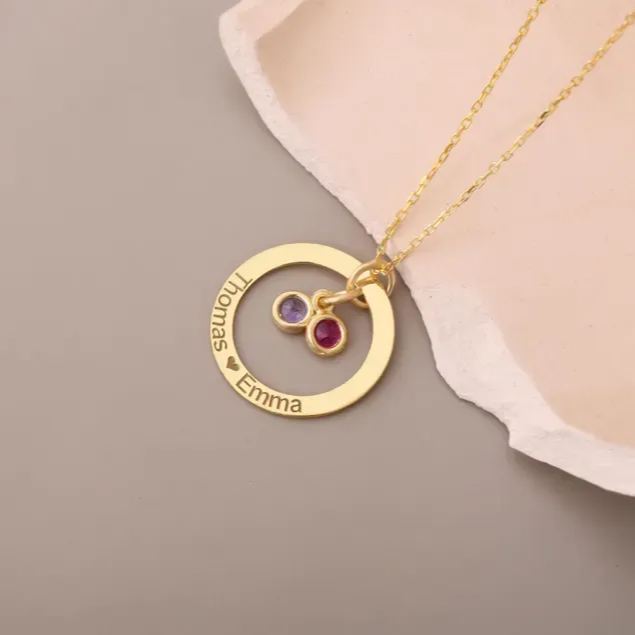 Personalized Name And Birthstone Necklace In 14K Gold
