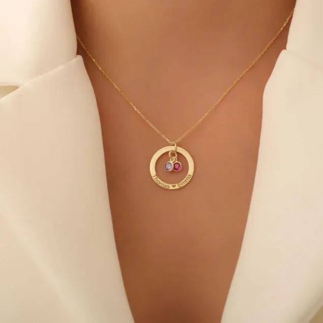 Personalized Name And Birthstone Necklace In 14K Gold