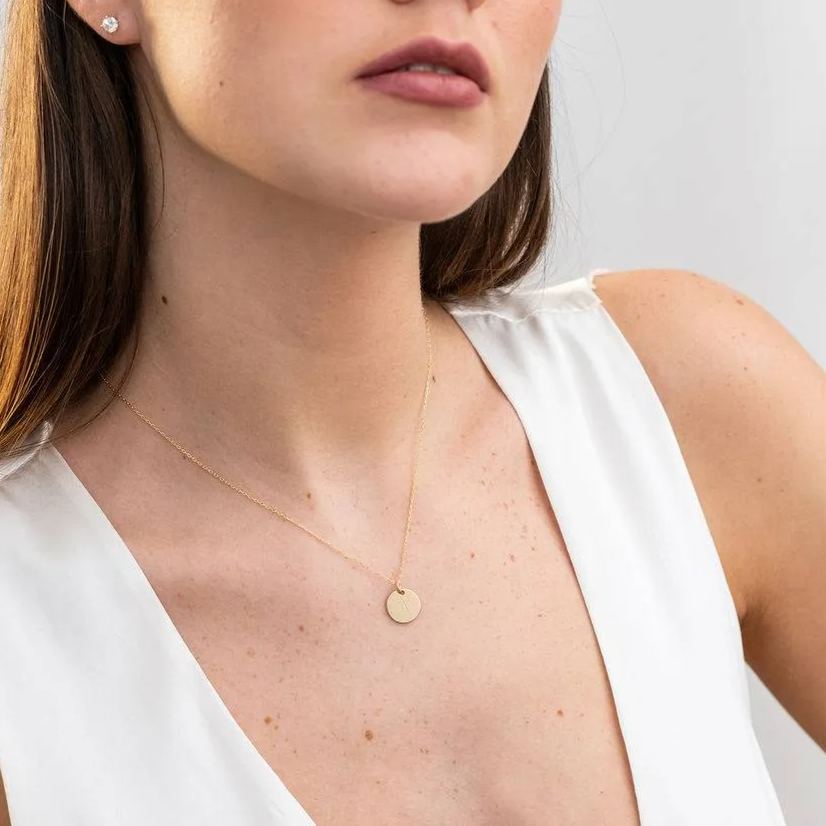 Initial Disc Necklace in 14K Gold