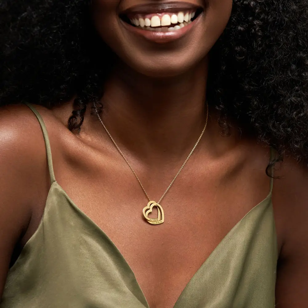 Interlocking Hearts Necklace in14K Gold With Engraved Words