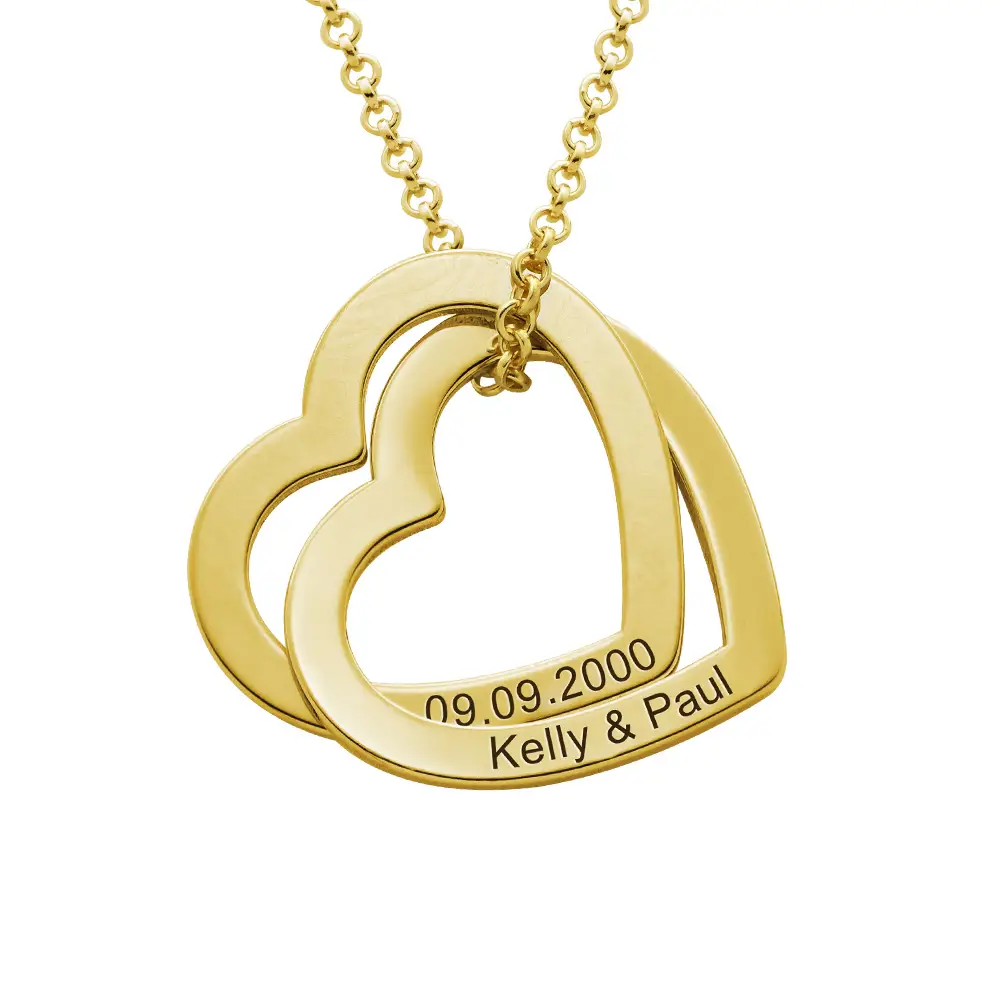 Interlocking Hearts Necklace in14K Gold With Engraved Words