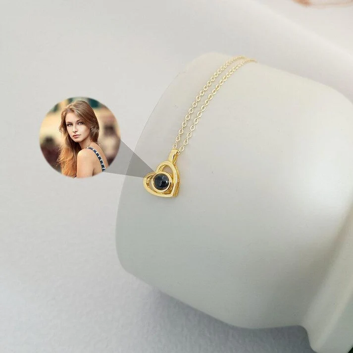 Personalized Photo Projection Heart Necklace In 14K Solid Gold