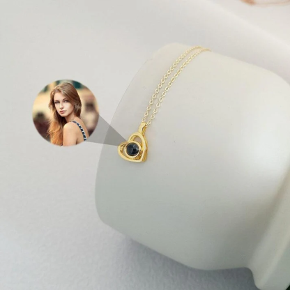 Personalized Photo Projection Heart Necklace In 14K Solid Gold