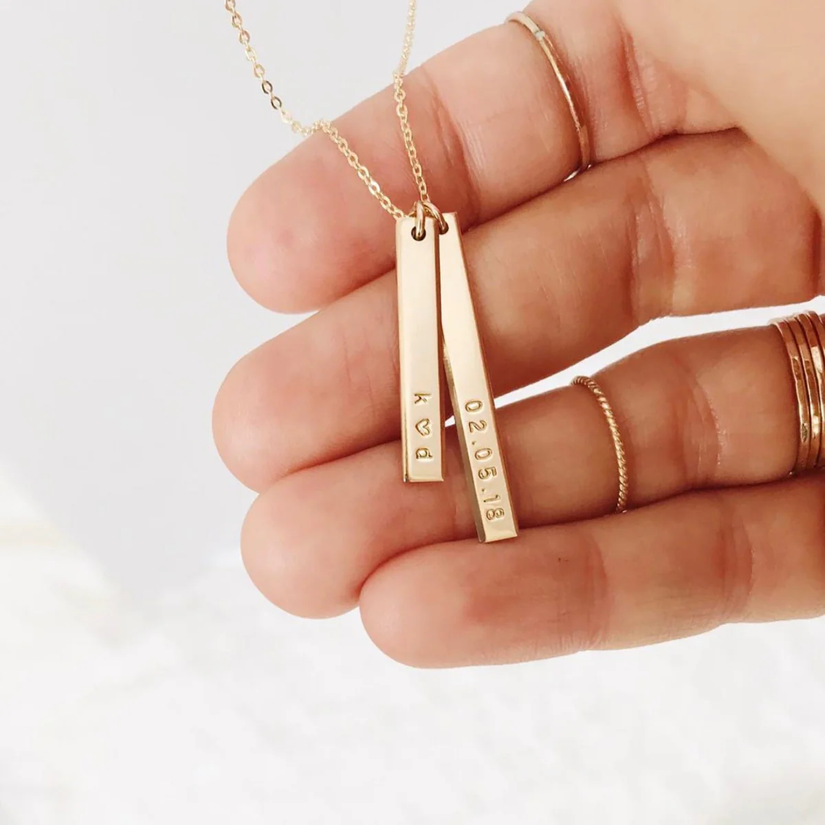 Personalized Name Double Bar Necklace In 14K Solid Gold