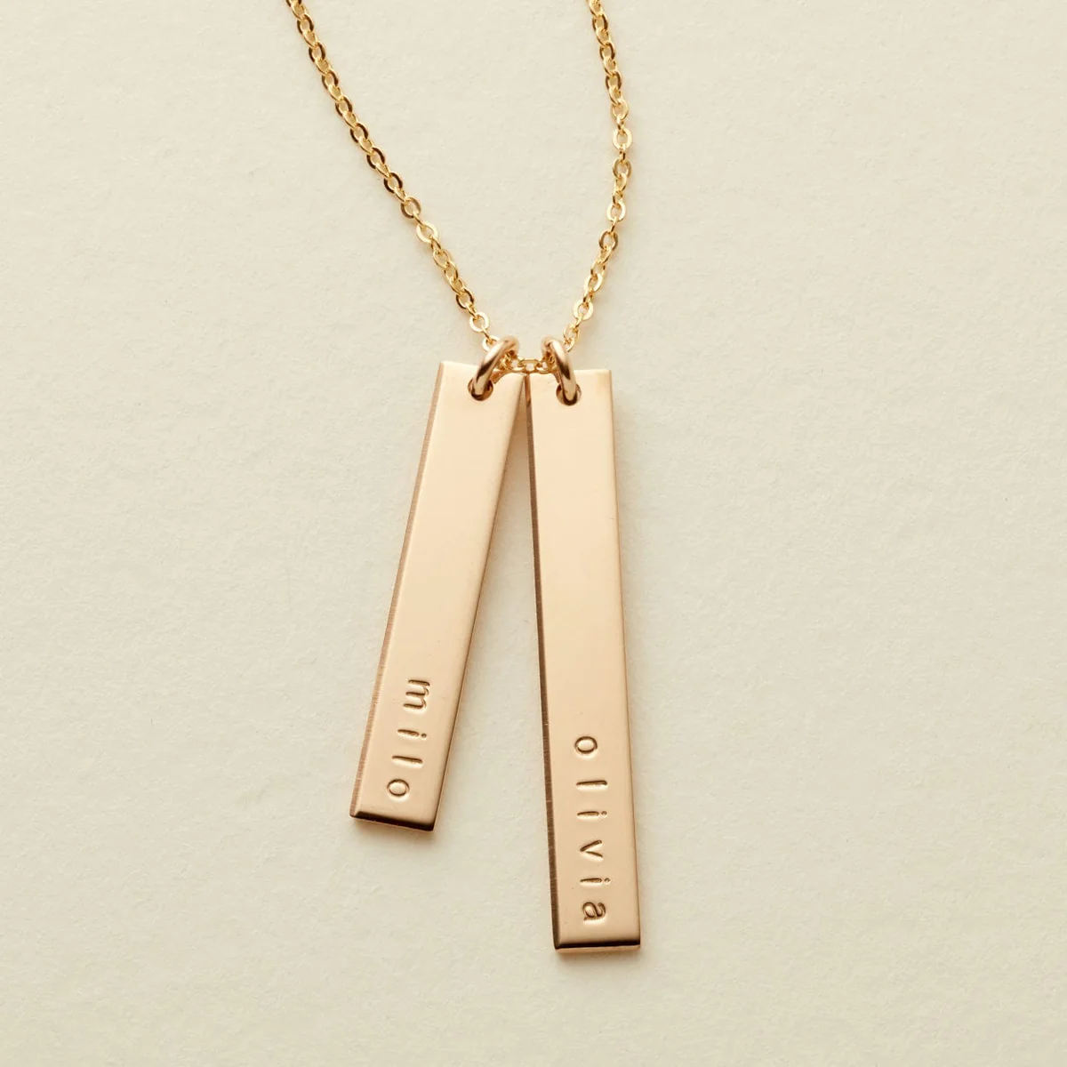 Personalized Name Double Bar Necklace In 14K Solid Gold