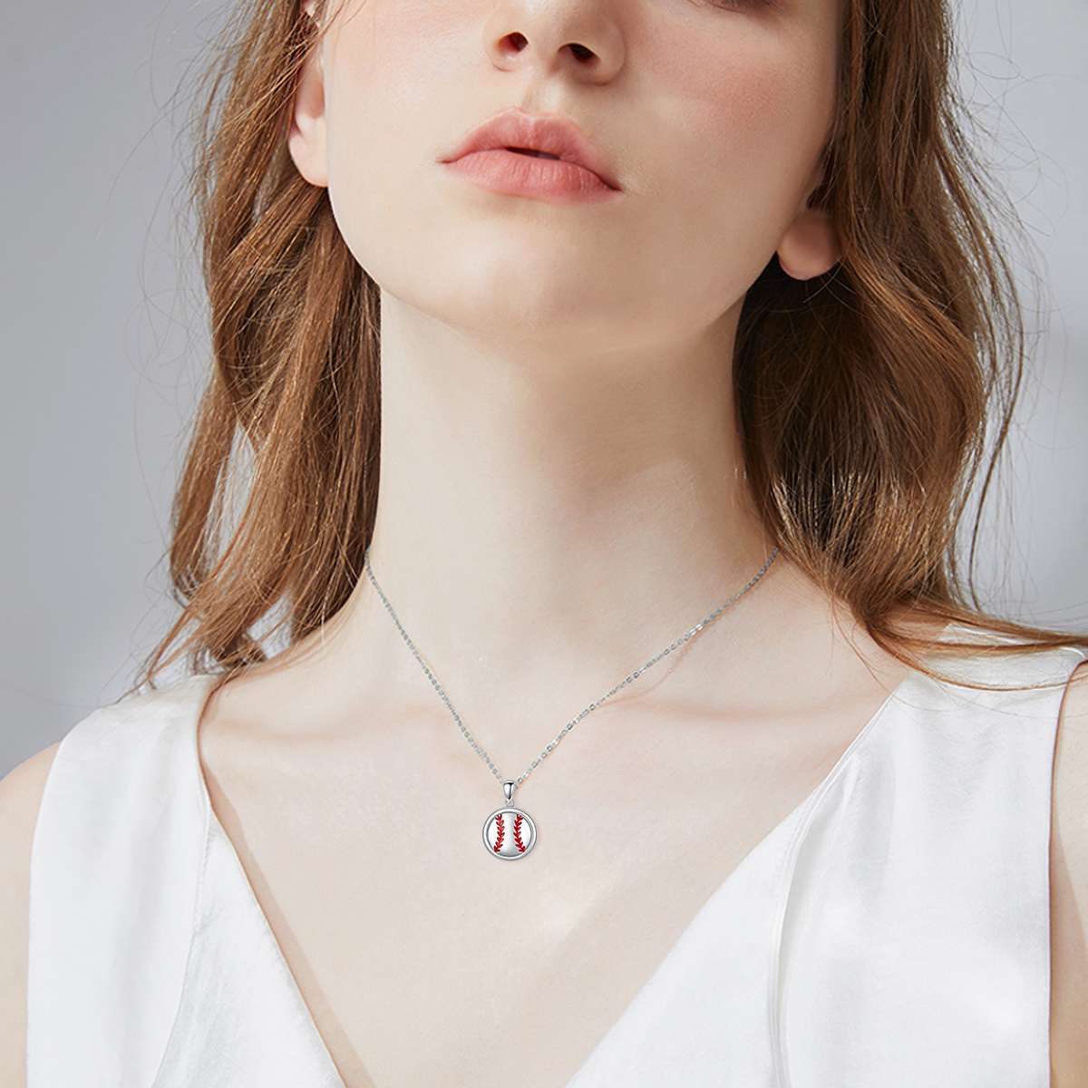 Baseball Pendant Photo Necklace in Sterling Silver-YAFEINI Personalized Jewelry
