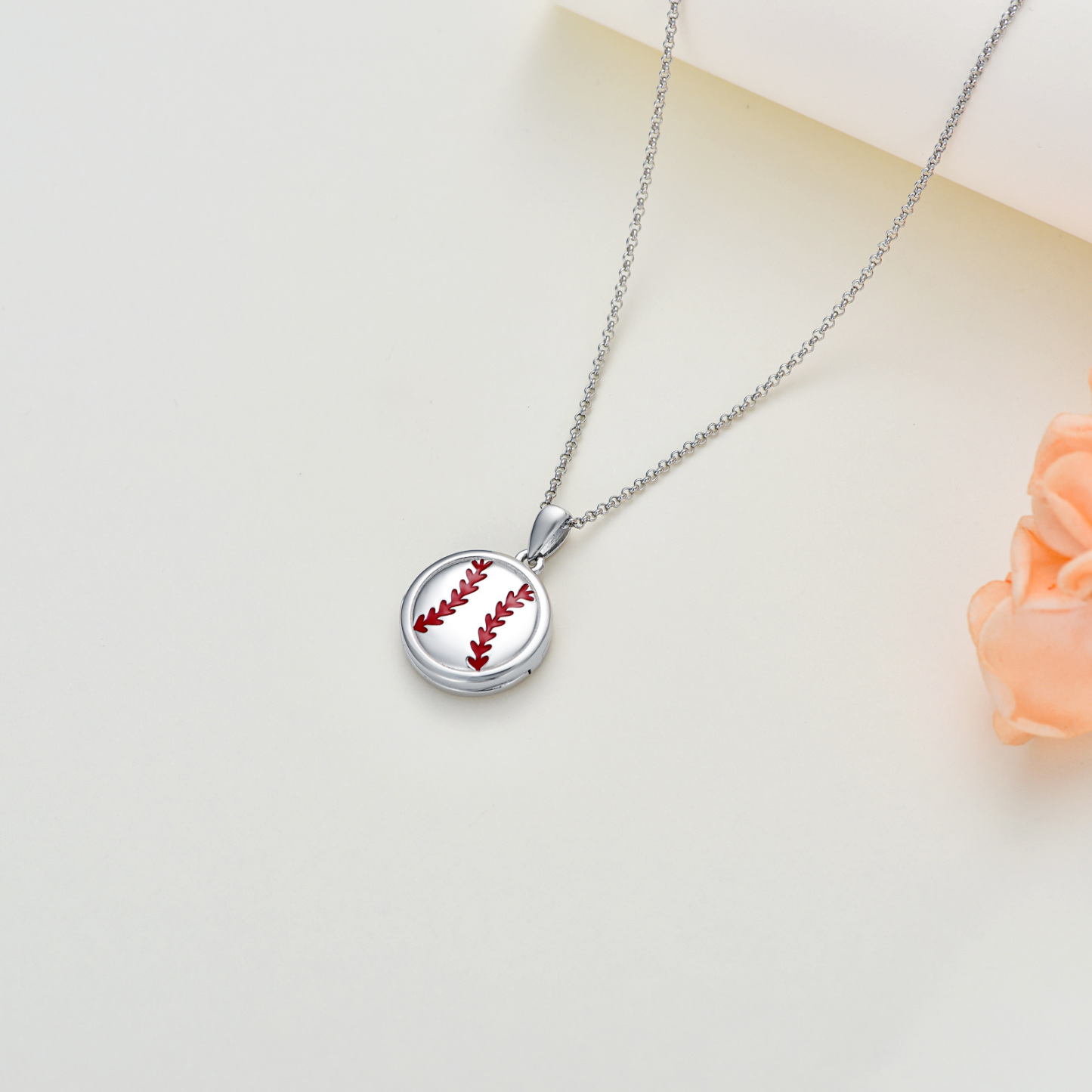 Baseball Pendant Photo Necklace in Sterling Silver-YAFEINI Personalized Jewelry