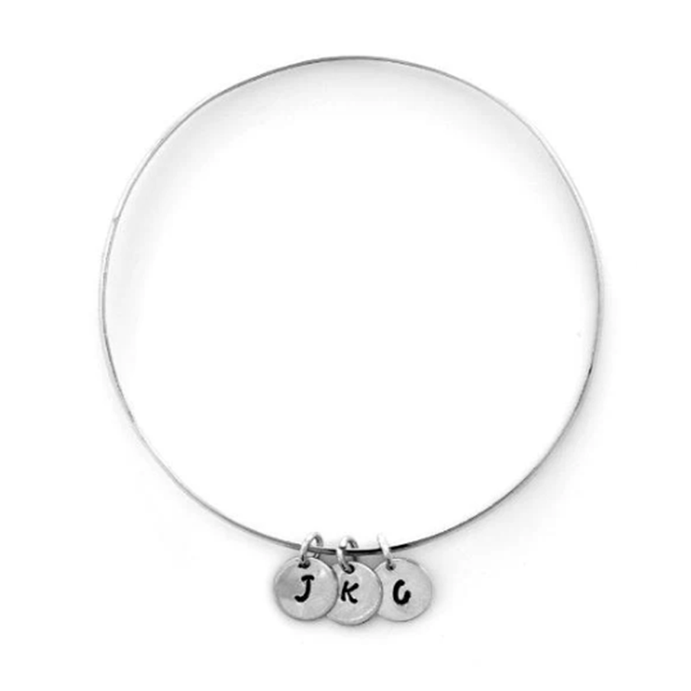 Custom Name Pendant Bangle Bracelet in Sterling Silver-YAFEINI Personalized Jewelry