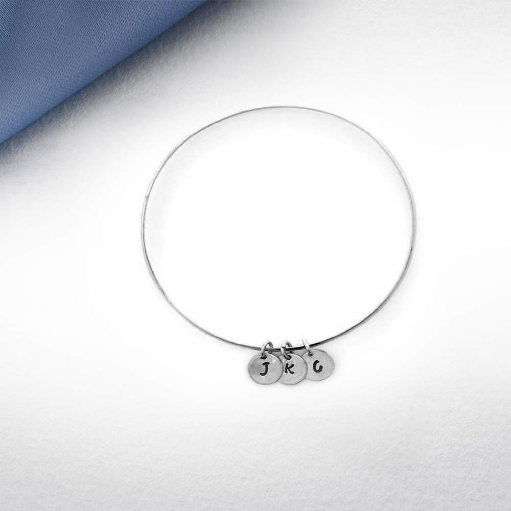 Custom Name Pendant Bangle Bracelet in Sterling Silver-YAFEINI Personalized Jewelry