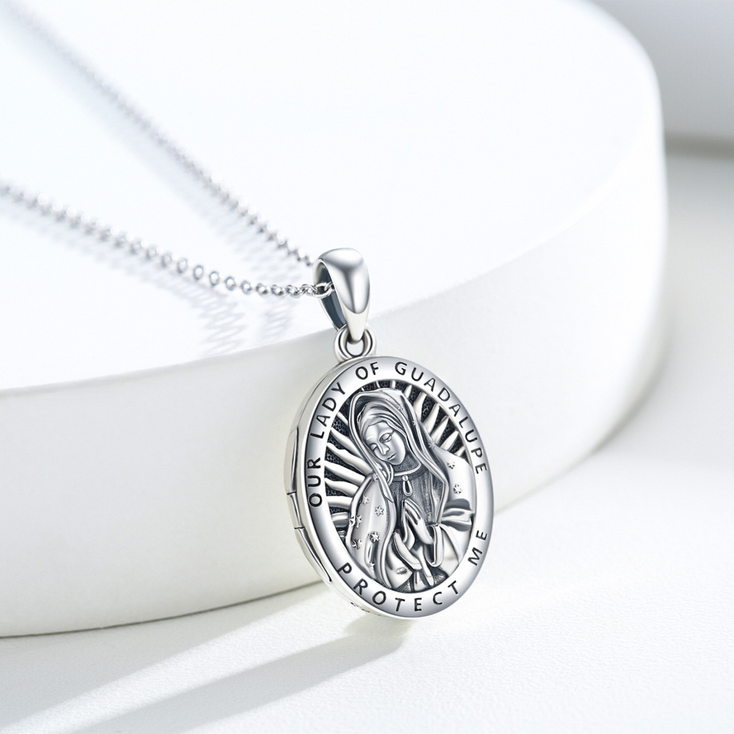Personalized Photo Our Lady Of Guadalupe Pendant Necklace in Sterling Silver-YAFEINI Personalized Jewelry