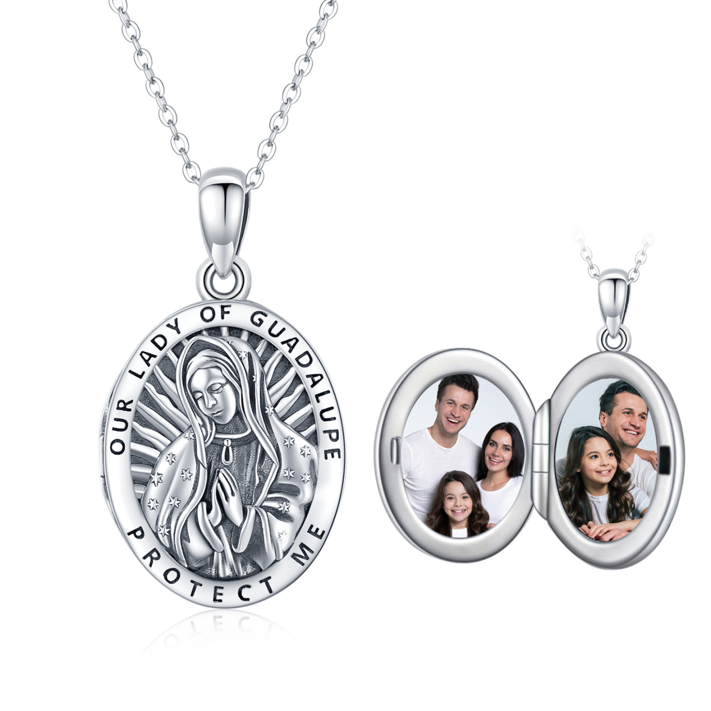 Personalized Photo Our Lady Of Guadalupe Pendant Necklace in Sterling Silver-YAFEINI Personalized Jewelry