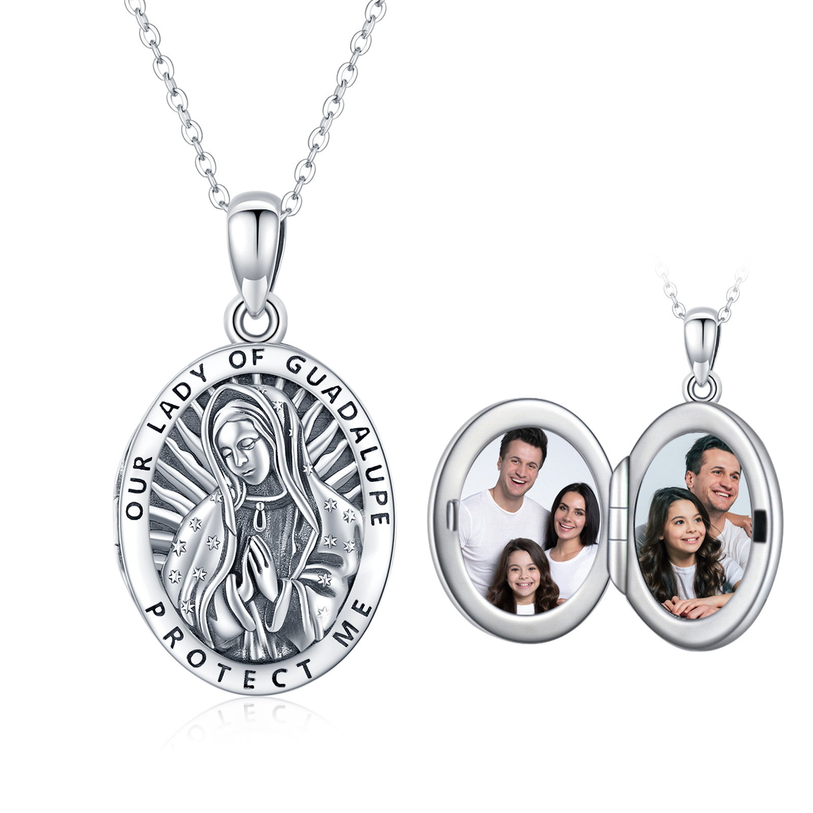 Personalized Photo Our Lady Of Guadalupe Pendant Necklace in Sterling Silver-YAFEINI Personalized Jewelry