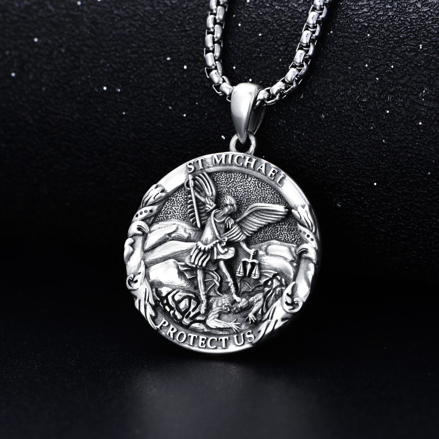 Guardian Strength Saint Michael Engraved Necklace in Sterling Silver-YAFEINI Personalized Jewelry