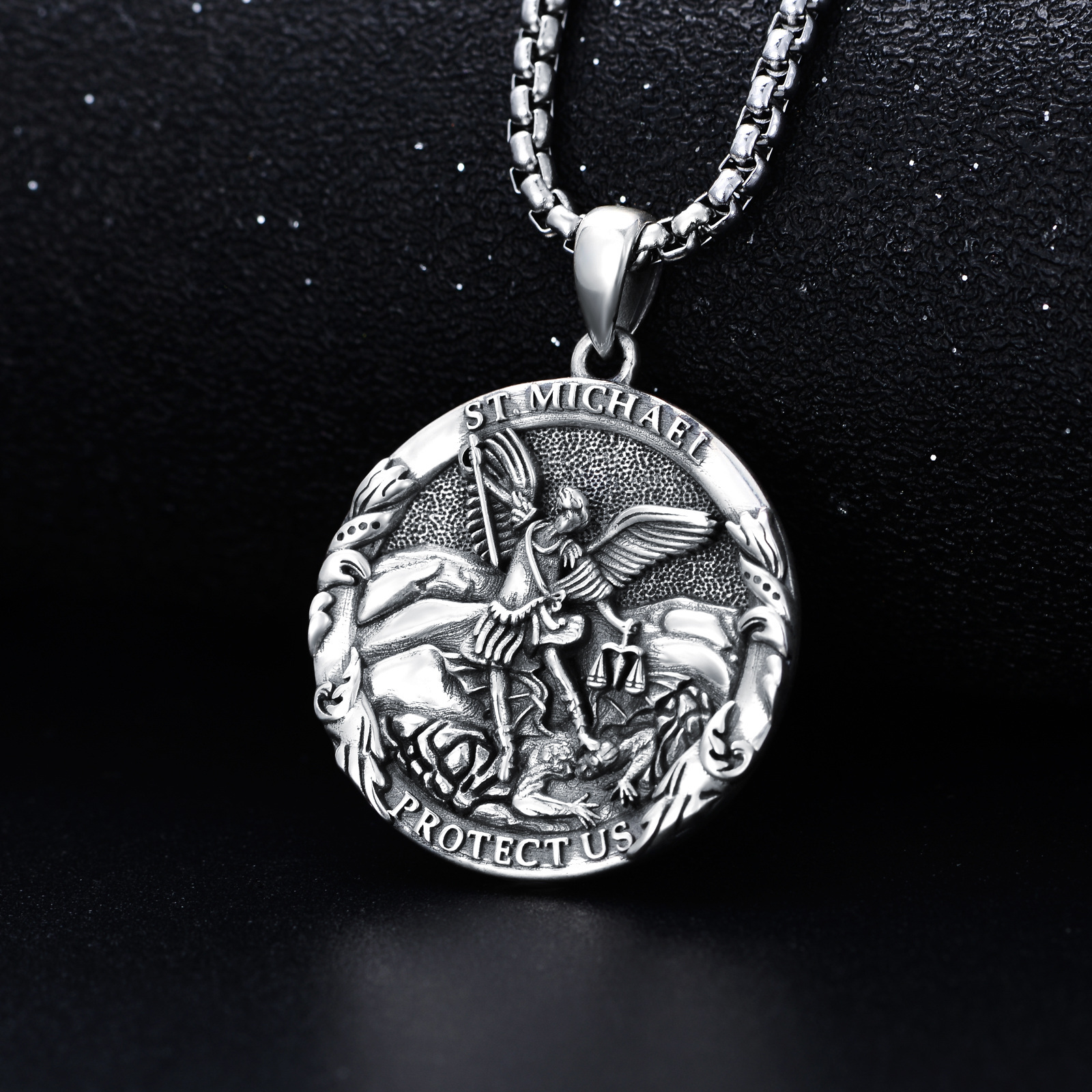 Guardian Strength Saint Michael Engraved Necklace in Sterling Silver-YAFEINI Personalized Jewelry
