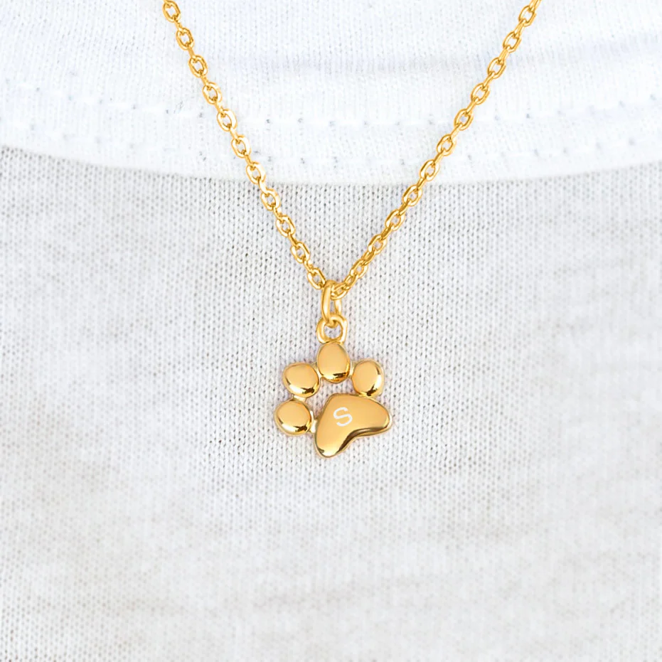 Teeny Tiny Paw Personalized Initials Necklace In Gold Vermeil
