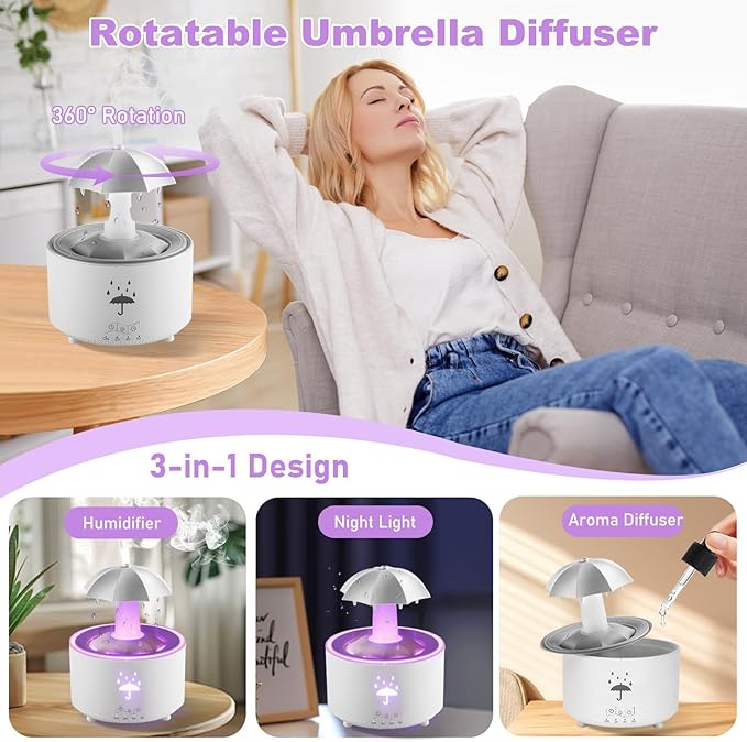 Hot Sale 49% OFF⏰ Rain Umbrella Humidifier & Aroma Diffuser with Soothing Rain Sounds