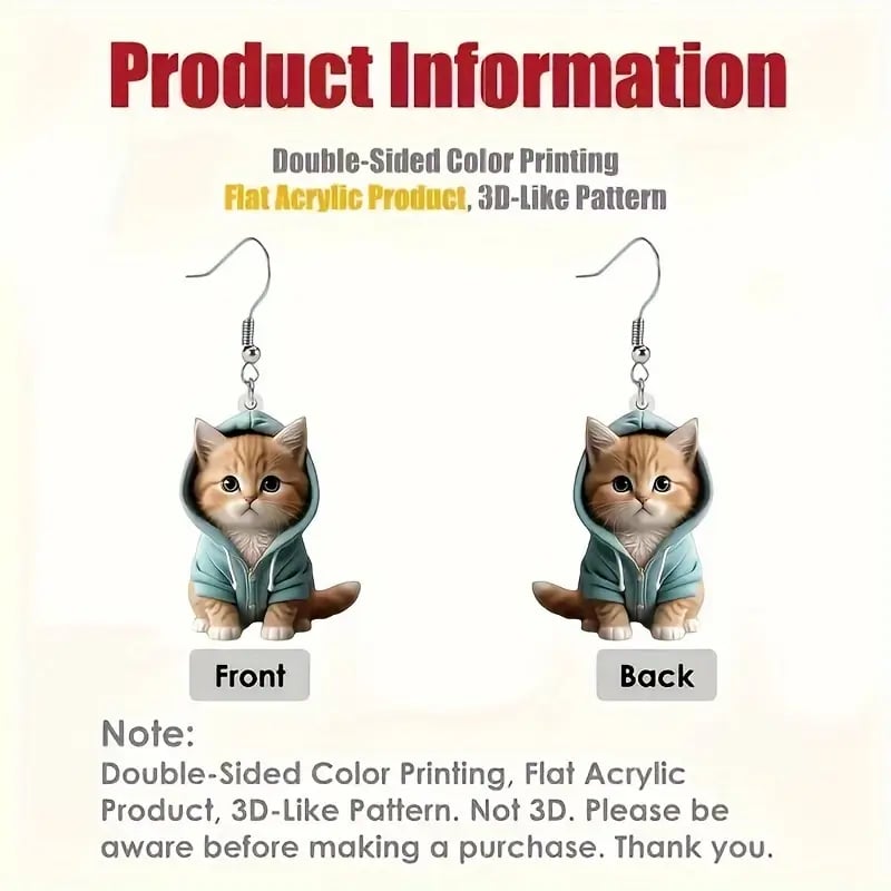 🐱Cozy Hoodie Cat Acrylic Earrings✨