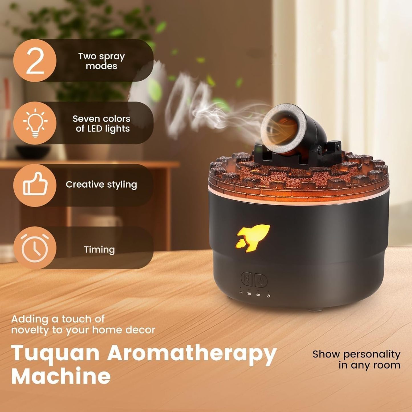 Volcano Aromatherapy Diffuser Humidifier, Small Turret Shaped Essential Oil Diffuser