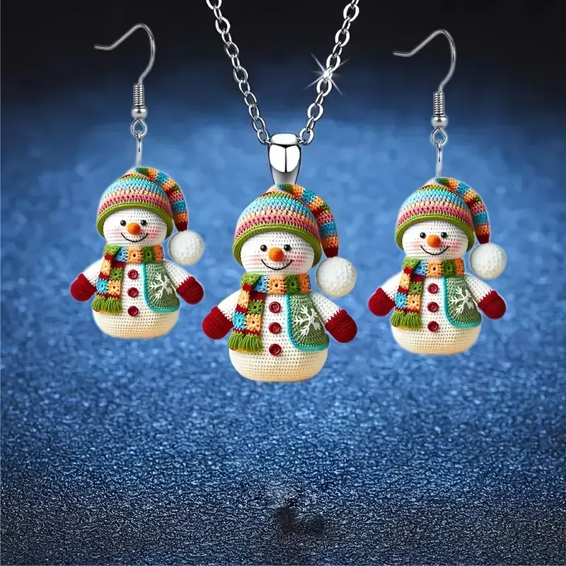 ⛄Early Chirstmas Sale SAVE 49% OFF - Christmas Colorful Scarf Snowman Necklace Earrings