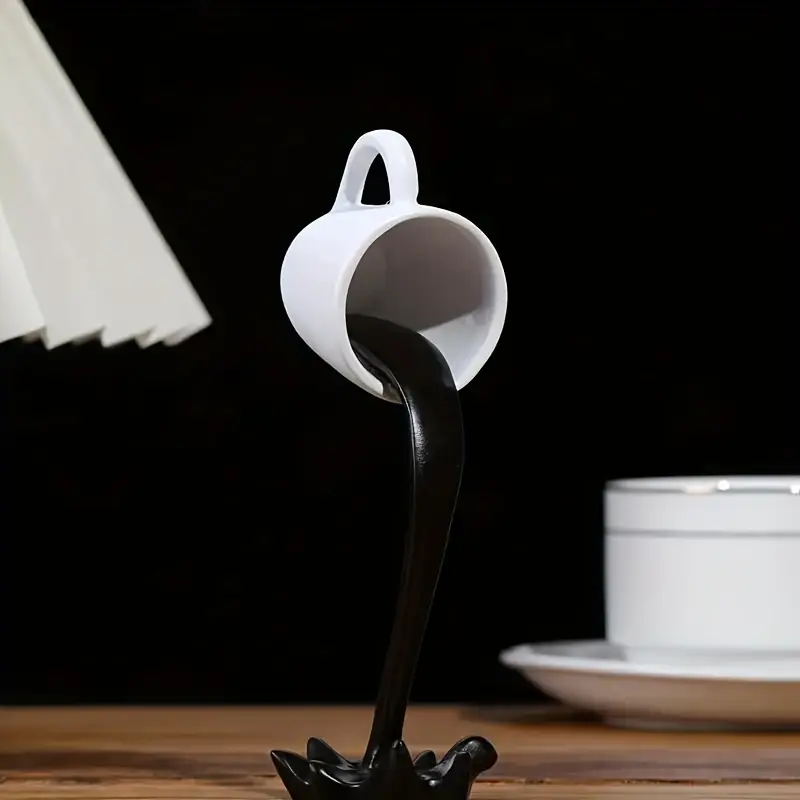 Spilled Coffee Mug Sculpture - Unique Pouring Coffee Cup Décor for Kitchen or Office ☕🎨"