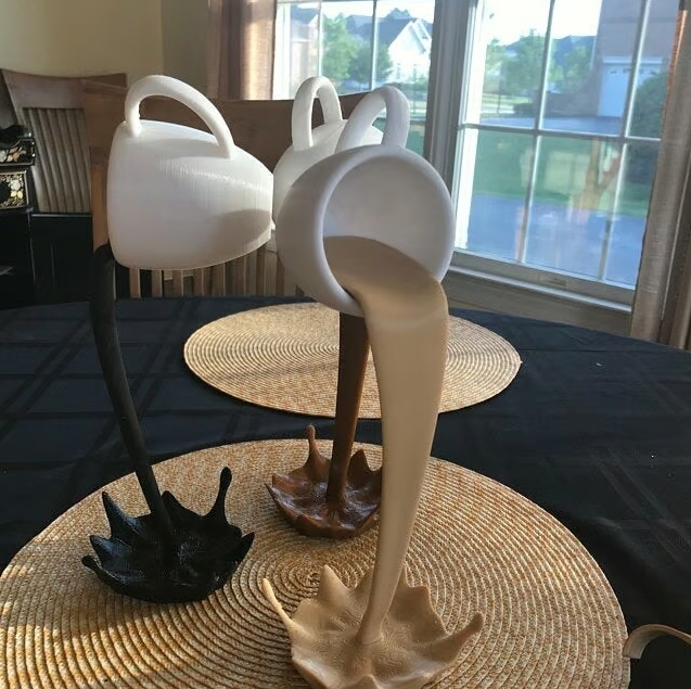 Spilled Coffee Mug Sculpture - Unique Pouring Coffee Cup for Kitchen or Office ☕🎨"