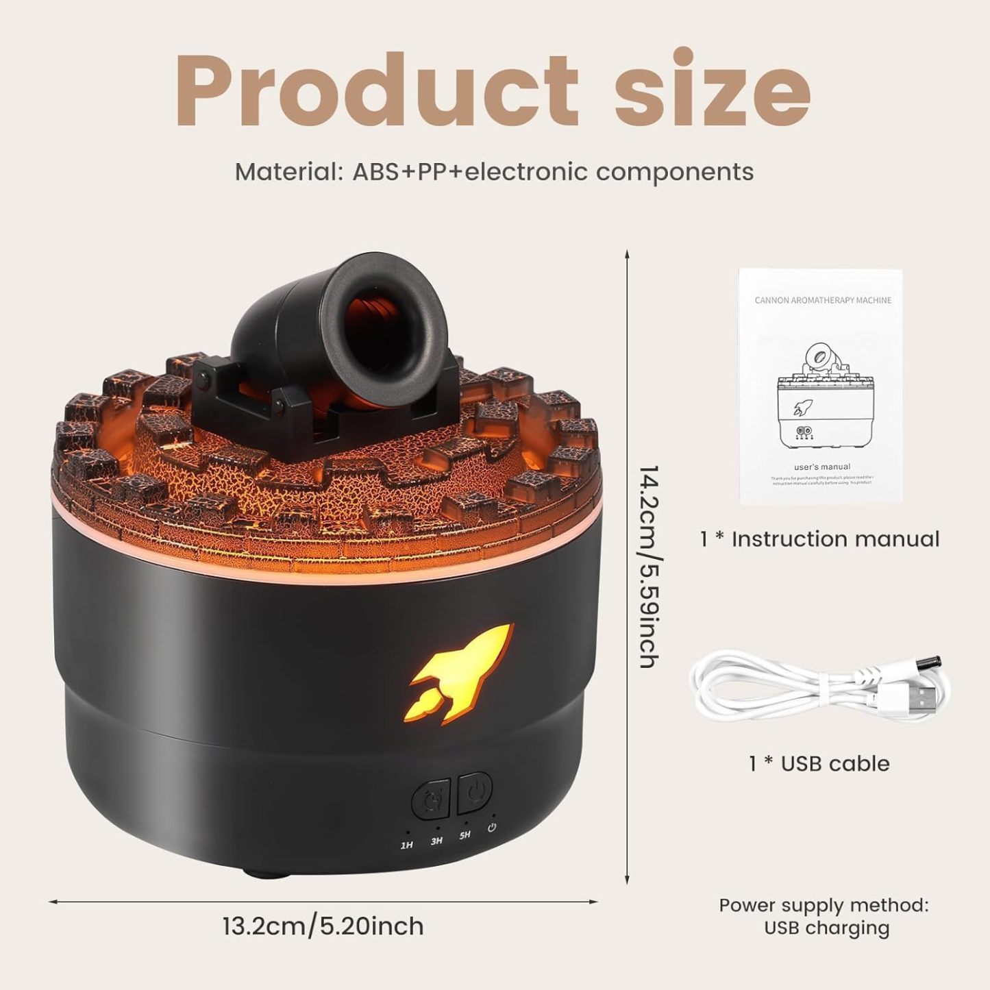 Volcano Aromatherapy Diffuser Humidifier, Small Turret Shaped Essential Oil Diffuser