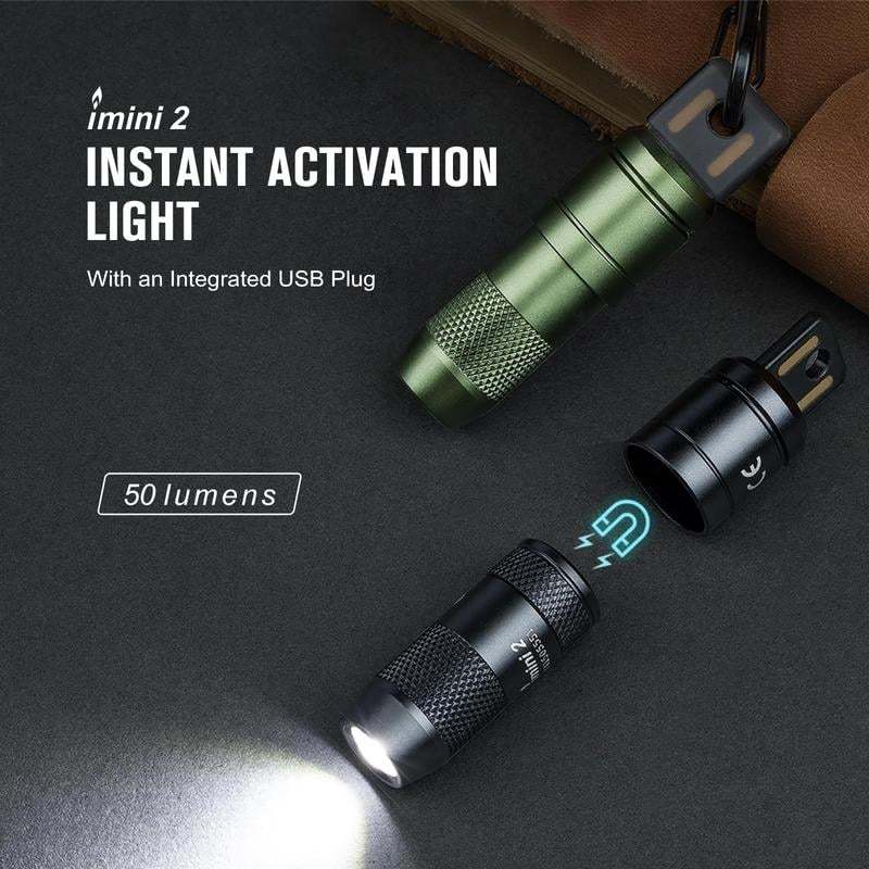IMINI 2 EDC Rechargeable Keychain Flashlight, 50 Lumens Compact and Portable Mini Light, Tiny LED Keyring Lights with Built-in Battery Ideal for Everyday Carry