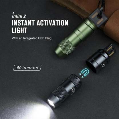 IMINI 2 EDC Rechargeable Keychain Flashlight, 50 Lumens Compact and Portable Mini Light, Tiny LED Keyring Lights with Built-in Battery Ideal for Everyday Carry