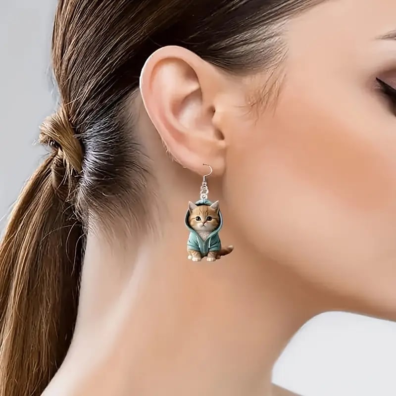 🐱Cozy Hoodie Cat Acrylic Earrings✨