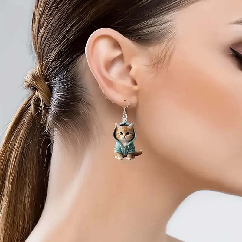 🐱Cozy Hoodie Cat Acrylic Earrings✨