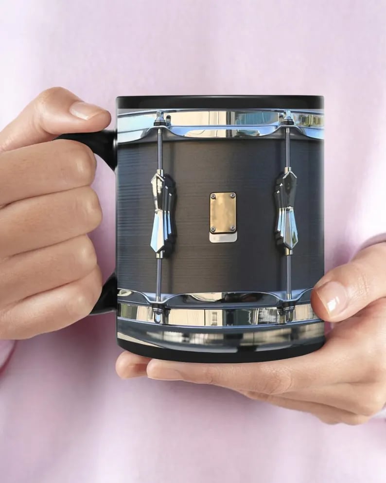 🎄Christmas Sales 49% OFF💞 Black Vintage Drum Mug Funny Drumming Gifts, Gift for Drummer, Drumming Coffee Cup