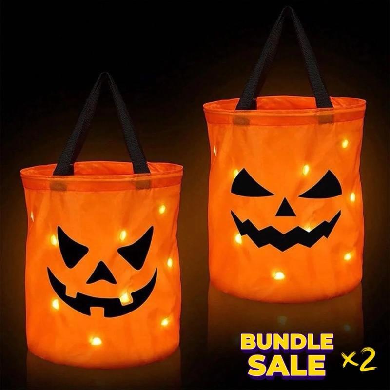 💥LAST DAY SALE 49% OFF💥 Halloween Candy Bucket with LED Lights Trick or Treat Bags for Kids and Adults Halloween Basket