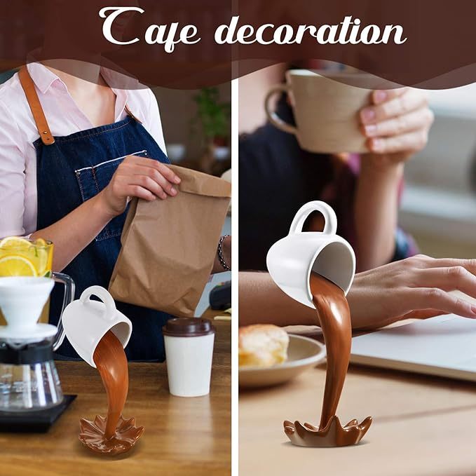 Spilled Coffee Mug Sculpture - Unique Pouring Coffee Cup Décor for Kitchen or Office ☕🎨"