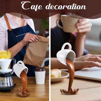 Spilled Coffee Mug Sculpture - Unique Pouring Coffee Cup Décor for Kitchen or Office ☕🎨"