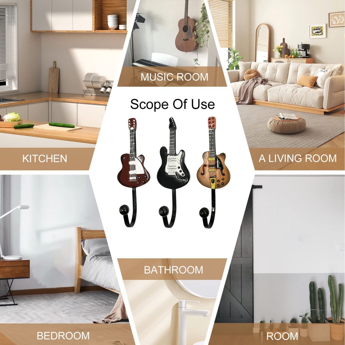 🎸Vintage Guitar Shaped Decorative Hooks Rack