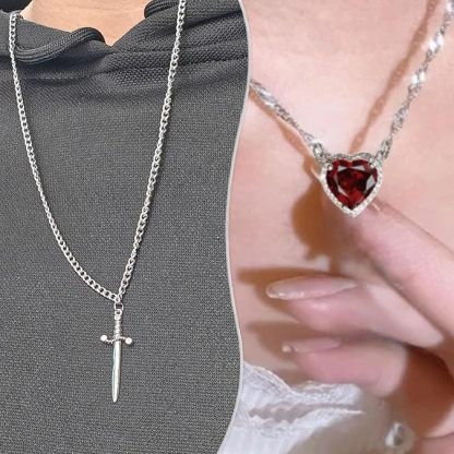 Heart and Sword Couples Necklace